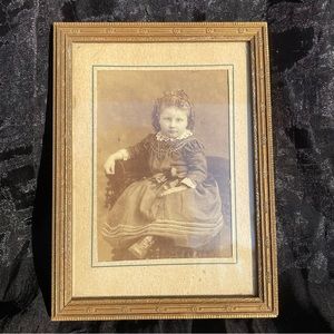 Antique victorian framed photo of young girl gothic portrait wall maximalist